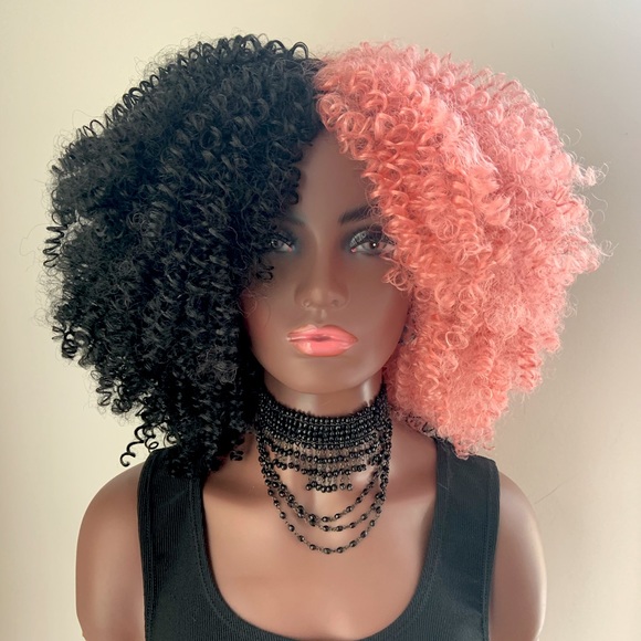 Curly Black & Pink Premium Fiber Wig for Events/Cosplay/Photo Shoots… - Picture 4 of 4